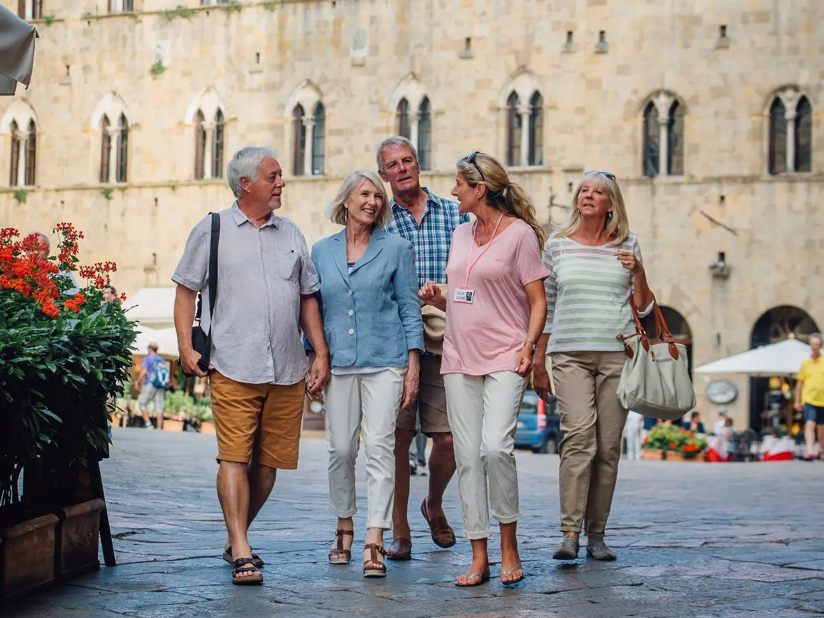 Group embarking on a tour in Volterra, Italy.